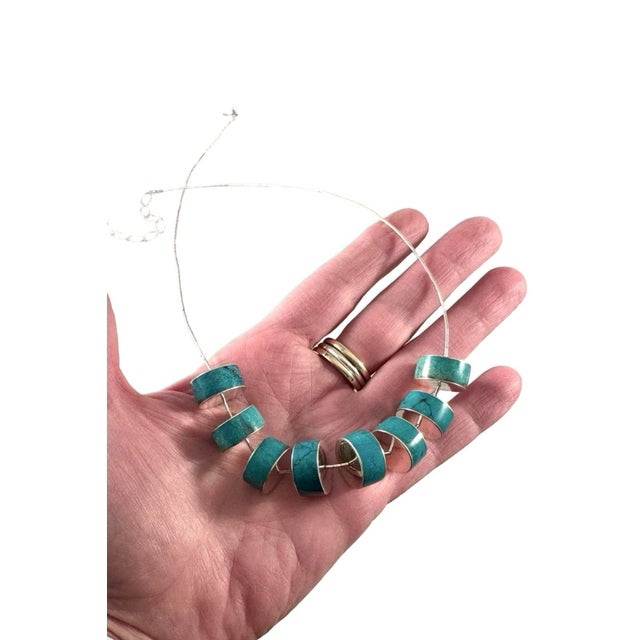 Contemporary Sterling and Turquoise Retro Style Necklace New Item! For Sale - Image 3 of 5