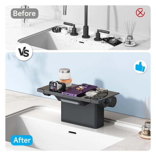 Metal 4-Inch Matte Black Dual-Handle Vessel Sink Faucet With Shelf For Sale - Image 7 of 10