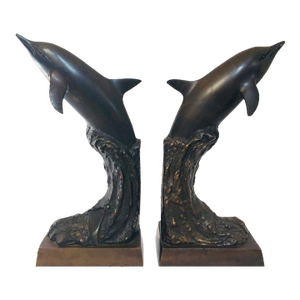 Vintage Dolphins Bronze Bookends - A Pair