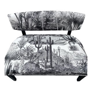 1970s Black Lacquer Bench/Settee With Pierre Frey Upholstery "Pampa Noir" For Sale