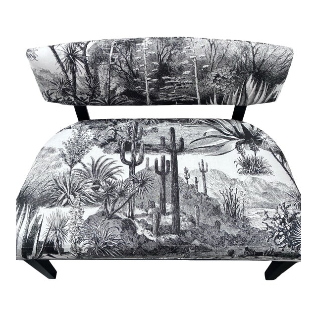 1970s Black Lacquer Bench/Settee With Pierre Frey Upholstery "Pampa Noir" For Sale