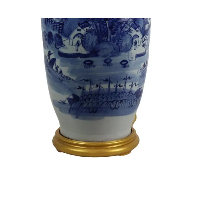 Ceramic Chinese Antique Blue and White Vase Table Lamp in the Middle of the 19th Century. For Sale - Image 7 of 11