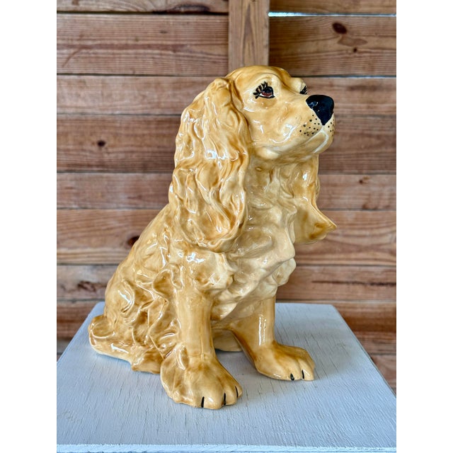 Mid 20th Century Vintage Boho Regency Handcrafted Ceramic Glazed Spaniel Dog Sculpture For Sale - Image 5 of 12