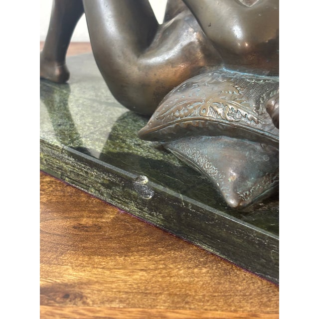 Bronze 1910s Louis Chalon Bronze Nude Woman Sculpture Putting on Stockings on Marble Base For Sale - Image 8 of 11