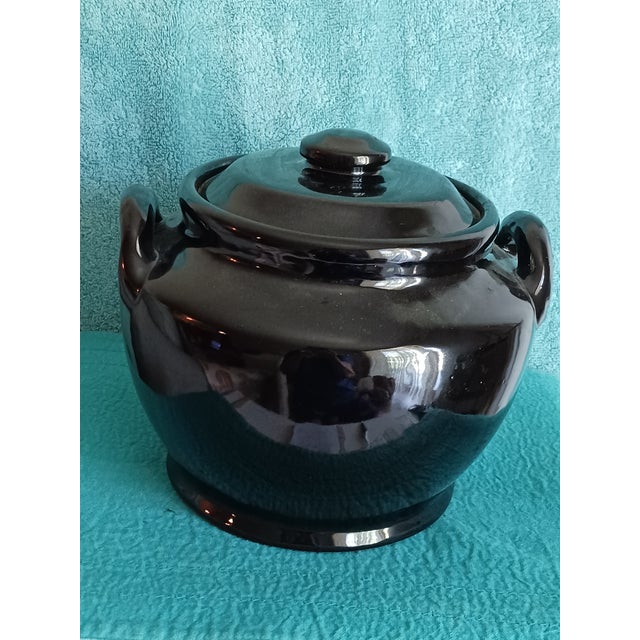 Art Deco Striking 1940's Black and Floral Stoneware Cookie Jar or Beanpot For Sale - Image 3 of 5