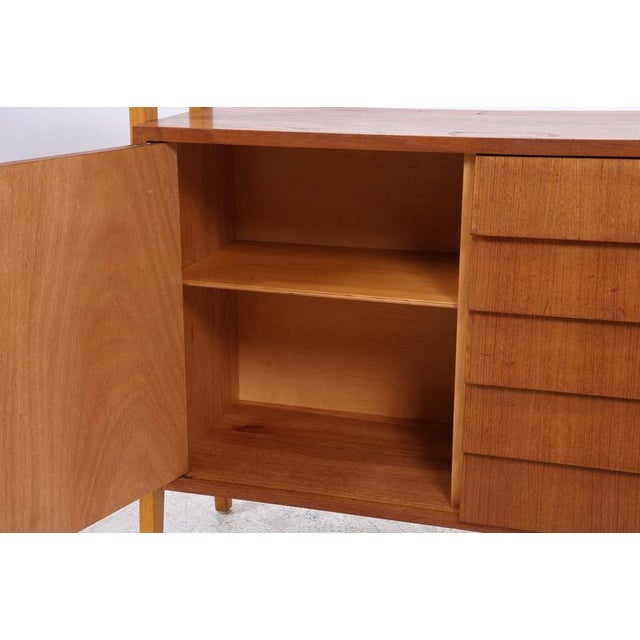 Brown Mid-Century Teak Bookshelf with 5 Drawers and Door For Sale - Image 8 of 18