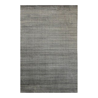 8x10 Gray Hand-Knotted Wool Viscose Subtle Striations Solid Open Field Carpet For Sale
