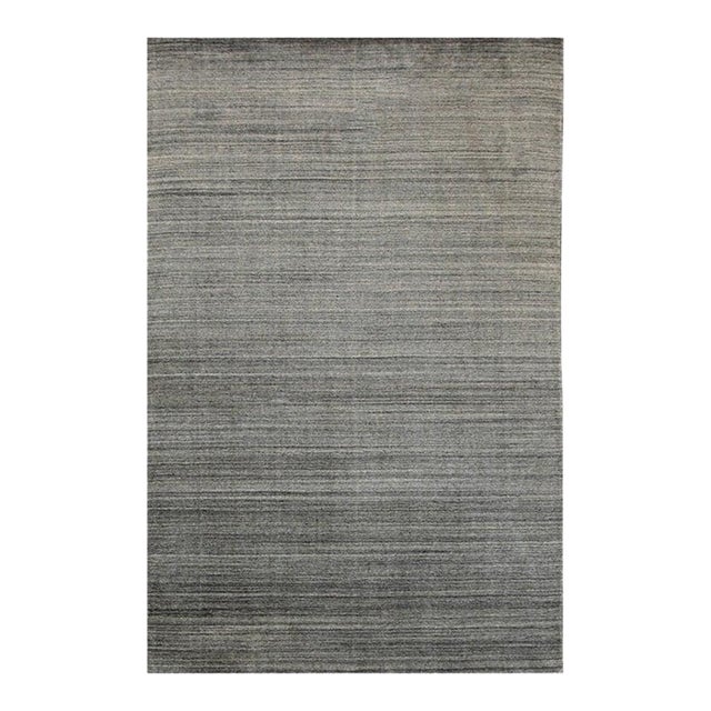 8x10 Gray Hand-Knotted Wool Viscose Subtle Striations Solid Open Field Carpet For Sale