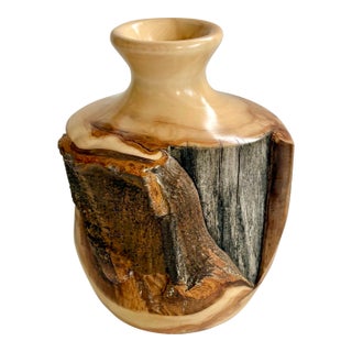 Vintage Handcrafted Live Edge Wood Vase by How's Your Aspen? Rocky Mountains, 5.75"h For Sale