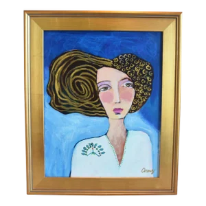 Woman Portrait Oil Painting by Ruth Arenz Including the Antiqued Gold Wood Frame