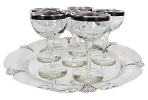 Vintage Silver Plate Tray & Glasses - Set of 7
