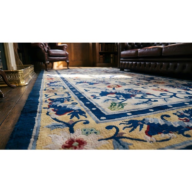 1930s Luxurious Silk Pile Antique Ivory Artistic Chinese Foo Dog Design Rug For Sale - Image 17 of 18