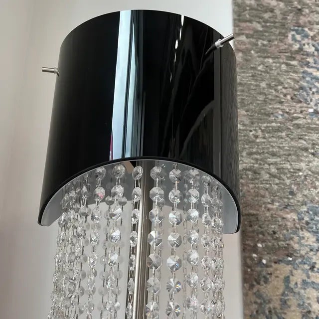 1990s Modern Contemporary Italian Floor Lamp with Black Shade With Crystal Drops For Sale - Image 4 of 9