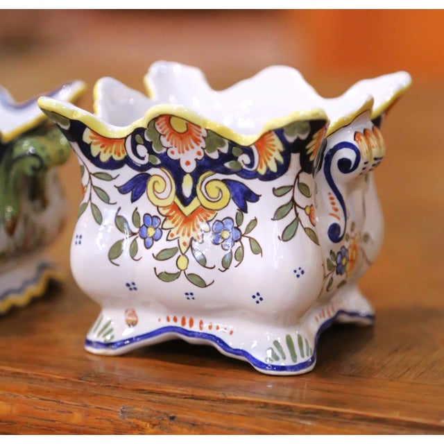 Early 20th Century Near Pair of Early 20th Century French Rouen Faience Cachepots or Nuts Bowls For Sale - Image 5 of 11