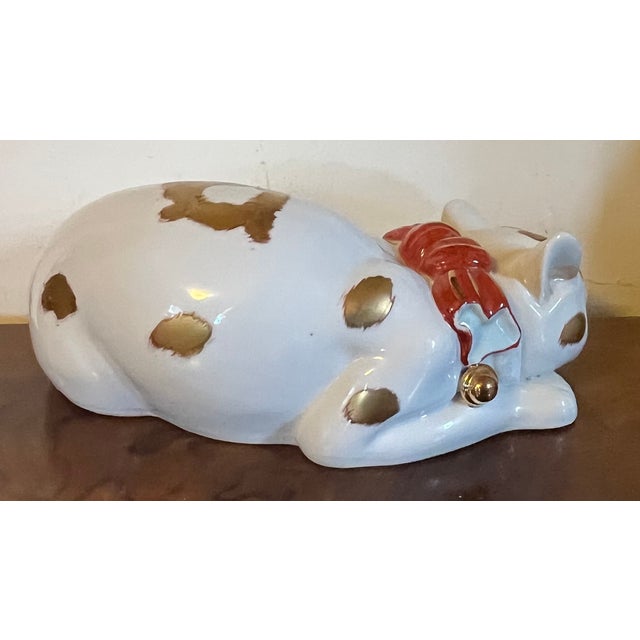 Large 13.25" Japanese Kutani Porcelain Figure of a Sleeping Cat For Sale - Image 11 of 15
