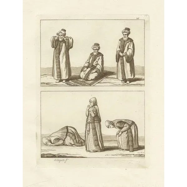G. Bigatti, Illustration of Arab Men and Women Praying Towards Mecca, 1827, Print For Sale - Image 3 of 5