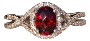 The 95th Avenue: Checkerboard Cut Garnet and Diamond Diamond Ring in White Gold