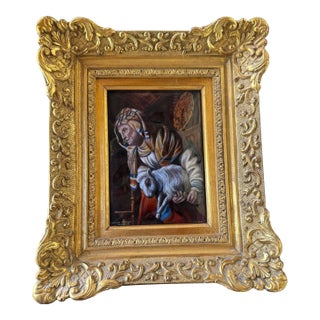 Vintage Limoges Gilt Framed Enamel Painted Tile After Rembrandt For Sale