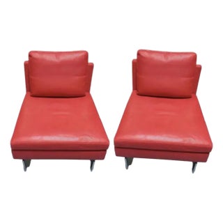 Ligne Roset by Didier Gomez Stricto Sensu Red Leather Chairs - Set of 2 For Sale