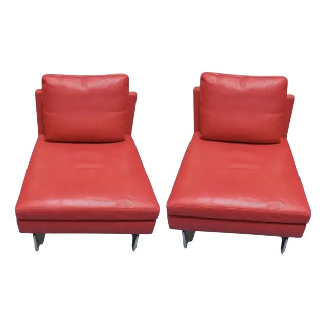 Ligne Roset by Didier Gomez Stricto Sensu Red Leather Chairs - Set of 2 For Sale
