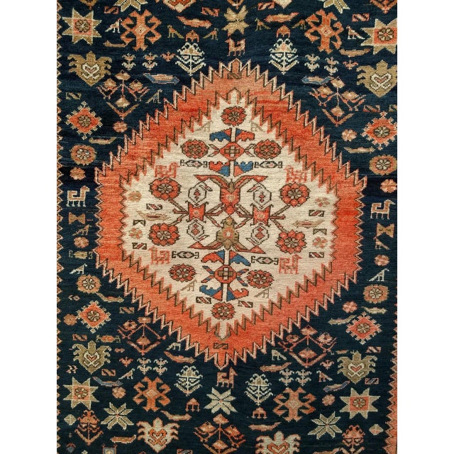 Antique Persian Malayer Tribal Gallery Rug, Hand-Knotted Wool, Geometric Pattern, 5x13, Terracotta & Navy For Sale - Image 18 of 18