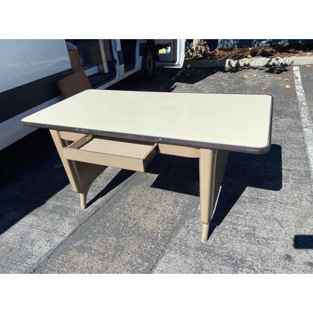 Allsteel Vintage Mid Century Modern Metal Tanker Desk Table For Sale In Sacramento - Image 6 of 12