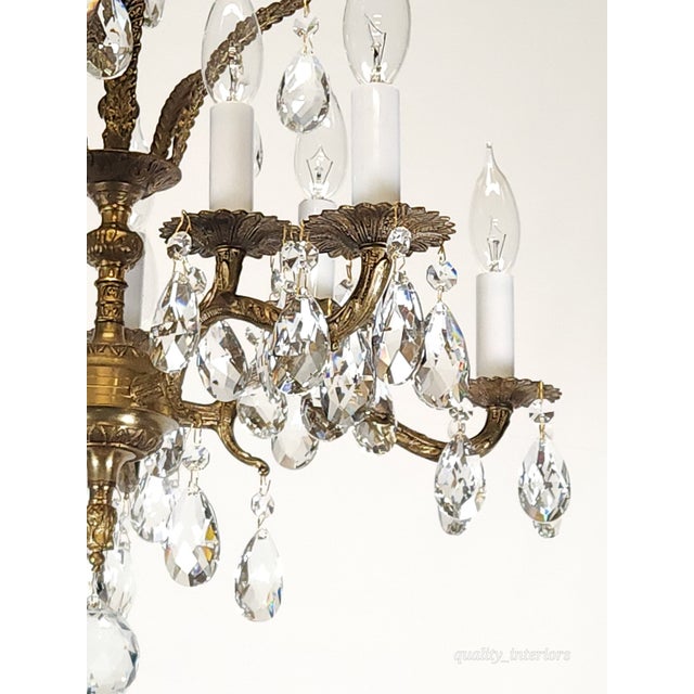 Antique 5 Arm 10 Light Mesmerizing Baroque Brass Cut Lead Crystal Chandelier For Sale In South Bend - Image 6 of 12