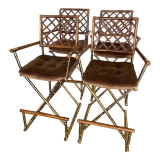 1970s Faux Bamboo and Rattan Barstools - Set of 4 For Sale