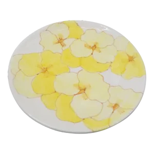 Mid-Century Hand Painted Salerno Italian Plate With Yellow Pansies by Ernestine Cannon