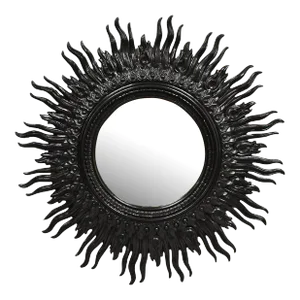 Vintage Hollywood Regency Large Molded Plastic Black Painted Sunburst Wall Mirror