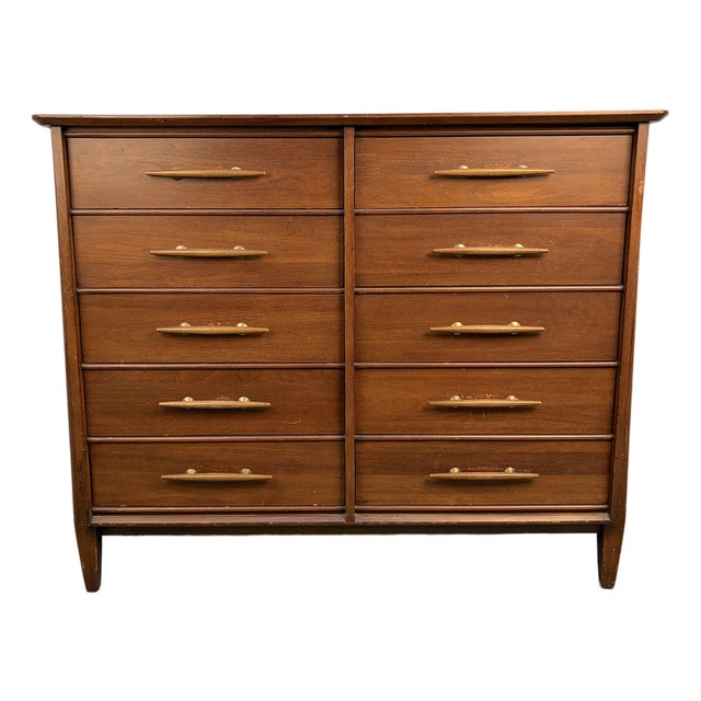 Mid 20th Century Ten Drawer Walnut Dresser by Davis Cabinet Company For Sale
