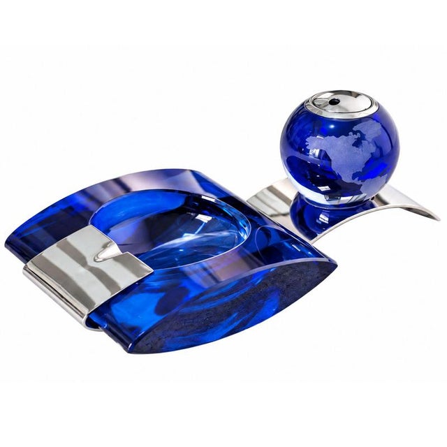 Smoking Set of Murano Glass Ashtray and Lighter in Cobalt Blue in the style of Fontana Arte, 1970s For Sale - Image 9 of 9