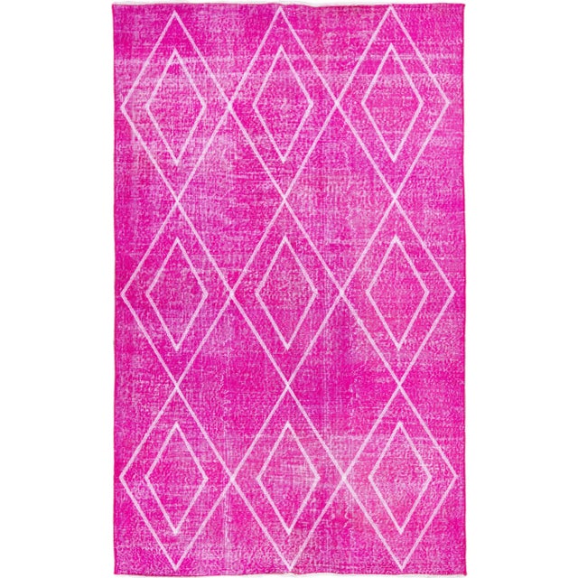 Pink Modern Turkish Handmade Tribal Pattern Wool Rug For Sale - Image 11 of 11