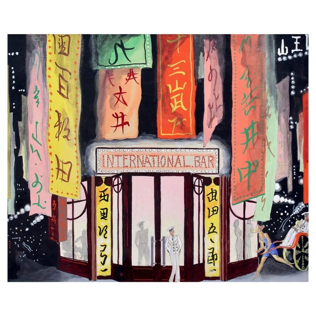 French School Artist, International Bar, 20th Century, Mixed Media For Sale
