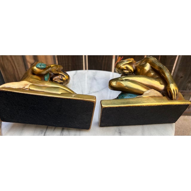 1920s Paul Herzel Pompeian Bronze Art Deco Native American Statues For Sale In Phoenix - Image 6 of 12