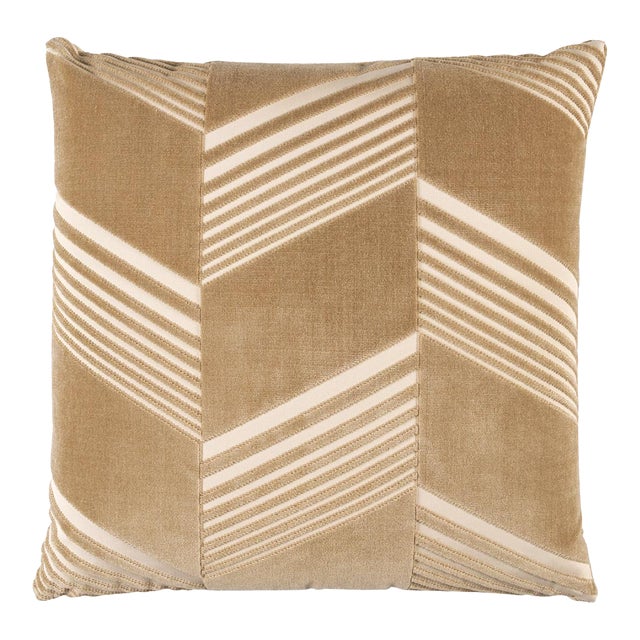 Schumacher x Victor Glemaud Jessie Cut Velvet 22" Pillow In Sand For Sale