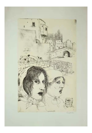Bruno Caruso, Story of the Infamous Column, Etching, Late 20th Century