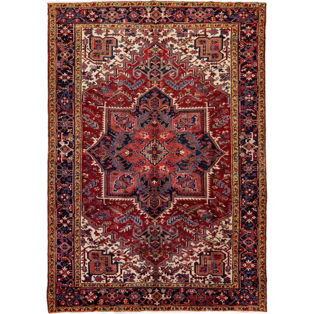 Vintage Handmade Heriz Red Medallion Wool Rug 7'10" X 11'3" For Sale - Image 10 of 10