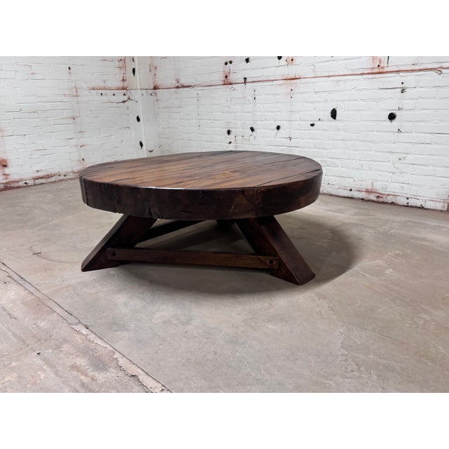 1950s Vintage Brutalist Wabi-Sabi Round Oak Coffee Table, 1950s For Sale - Image 5 of 8
