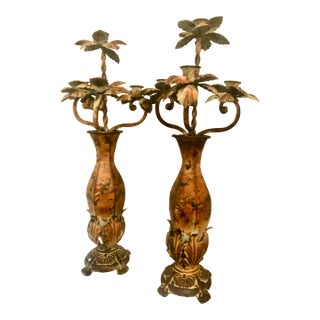 Vintage French Style Metal Tole Candle Holders, a Pair For Sale