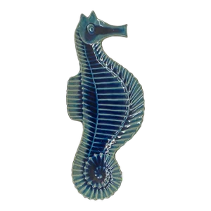 Artistic Blue Glaze Ceramic Decorative Seahorse Shape Display Plate