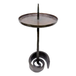 Large Brutalist Bronze Candlestick with Snail Base by Manfred Bergmeister, 1970s For Sale