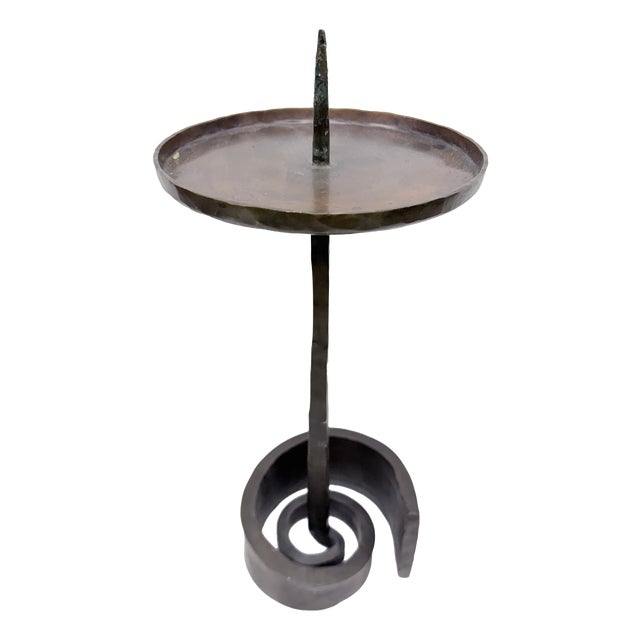 Large Brutalist Bronze Candlestick with Snail Base by Manfred Bergmeister, 1970s For Sale