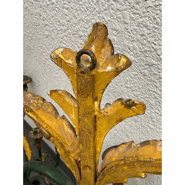 Mid 20th Century Italian Gilt Metal Laurel Wreath Candelabra Sconces, Pair For Sale - Image 12 of 12