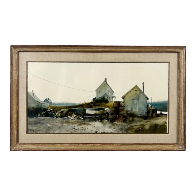 Philip Jamison Coastal Scene Watercolor Painting , Signed & Framed 1950's For Sale