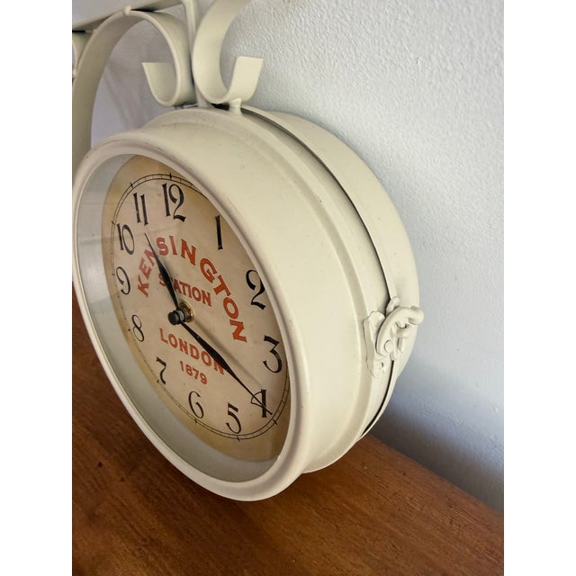 English Vintage Kensington Railway Station Wall Clock, Double Sided For Sale - Image 3 of 9