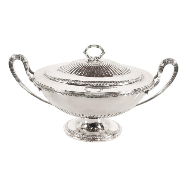 Antique George III Sterling Silver Soup Tureen Cover Benjamin Laver London 1787 For Sale