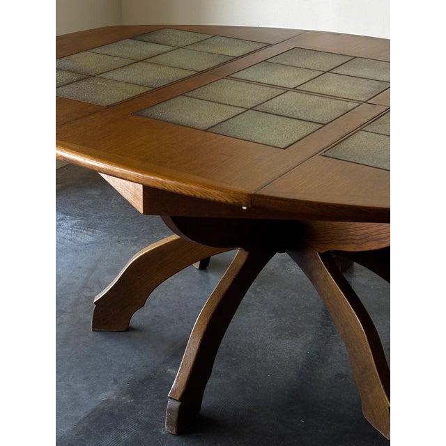 Brutalist Curved Hexagon Oak & Tile Dining Table Germany 1960s For Sale - Image 3 of 9