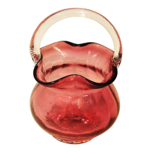 C 1960 Pilgrim Cranberry Glass Basket With Spun Handle