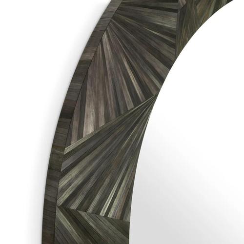 Glass Charcoal Straw Marquetry Round Mirror For Sale - Image 7 of 8